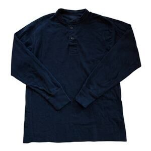 LL Bean Shirt Mens Size Medium Blue Henley River Driver Long Sleeve Wool Blend